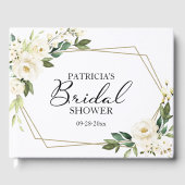 幾何学的なグリーンと白い花のウェディングシャワー ゲストブック (正面)