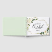 幾何学的なグリーンと白い花のウェディングシャワー ゲストブック (全面)