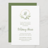 幾何学的なグリーンリース ブライダルシャワー 招待状 (正面/裏面)