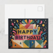 幾何学的なケーキの鮮やかな抽象的な誕生日デザイン ポストカード (正面/裏面)