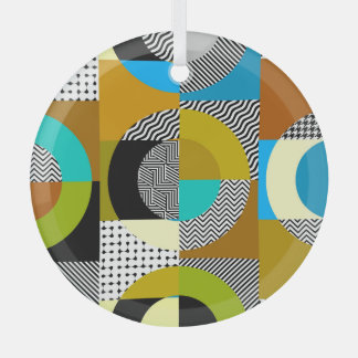 幾何学的なコラージュ：円、ヴィンテージパターン ガラスオーナメント