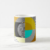 幾何学的なコラージュ：円、ヴィンテージパターン コーヒーマグカップ (中央)