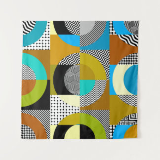 幾何学的なコラージュ：円、ヴィンテージパターン タペストリー