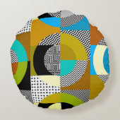 幾何学的なコラージュ:円、ヴィンテージパターン ラウンドクッション (裏面)