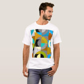 幾何学的なコラージュ：円、ヴィンテージパターン Tシャツ (正面フル)