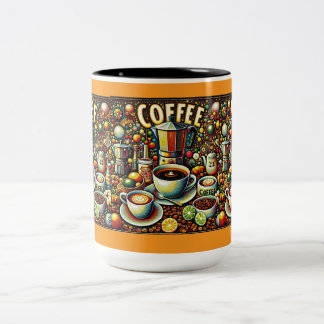 幾何学的なコーヒーデザインのマグカップ ツートーンマグカップ