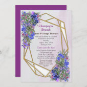 幾何学的なゴールドとラベンダーの花のカップルシャワー 招待状 (正面/裏面)