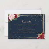 幾何学的なゴールドと赤の結婚式の詳細挿入カード 招待状 (正面)