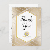 幾何学的なゴールドのシェブロンを用いた感謝ロゴのビジネス ポストカード (正面/裏面)