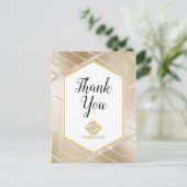 幾何学的なゴールドのシェブロンを用いた感謝ロゴのビジネス ポストカード (スタンド正面)