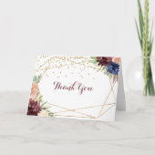 幾何学的なゴールドの折りたためる結婚式のお礼カード サンキューカード (正面)