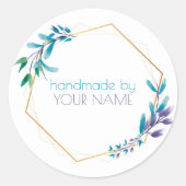 幾何学的なゴールドの花のリース「手作りによる」 ラウンドシール (正面)