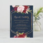 幾何学的なゴールドの赤いブランチ & バブル ブライズシャワー 招待状 (スタンド正面)