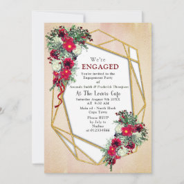 幾何学的なゴールドグリッター バーガンディの花束 招待状