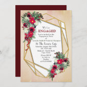 幾何学的なゴールドグリッター バーガンディの花束 招待状 (正面/裏面)