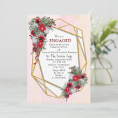 幾何学的なゴールドグリッター バーガンディーフラワーアレンジメント 招待状 (スタンド正面)