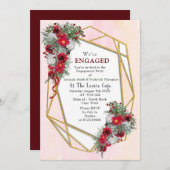 幾何学的なゴールドグリッター バーガンディーフラワーアレンジメント 招待状 (正面/裏面)