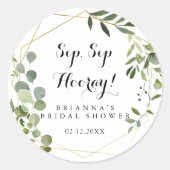 幾何学的なゴールドグリーンのシップシップフーレイ ブライダルシャワー ラウンドシール (正面)