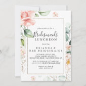 幾何学的なゴールドグリーンのブライズメイドランチョンシャワー 招待状 (正面)