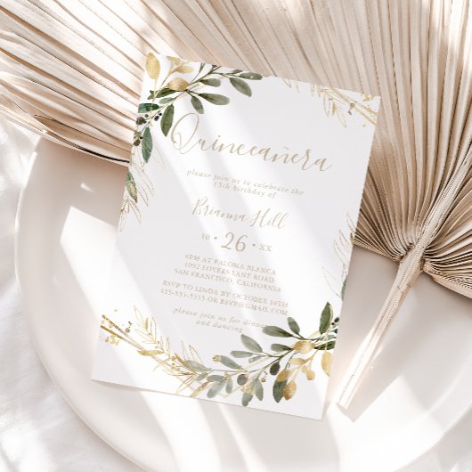 幾何学的なゴールドグリーン秋のキンセアニエラ 招待状