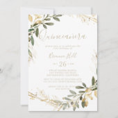 幾何学的なゴールドグリーン秋のキンセアニエラ 招待状 (正面)