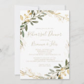 幾何学的なゴールドグリーン秋のリハーサルディナー 招待状 (正面)