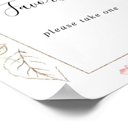 幾何学的なゴールドグリーン葉の花のギフトサイン ポスター (角)