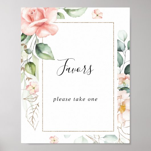 幾何学的なゴールドグリーン葉の花のギフトサイン ポスター (正面)