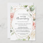 幾何学的なゴールドグリーン 50周年結婚記念日 招待状 (正面)