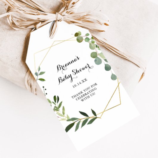 幾何学的なゴールドトロピカルカリグラフィーベビーシャワー ギフトタグ