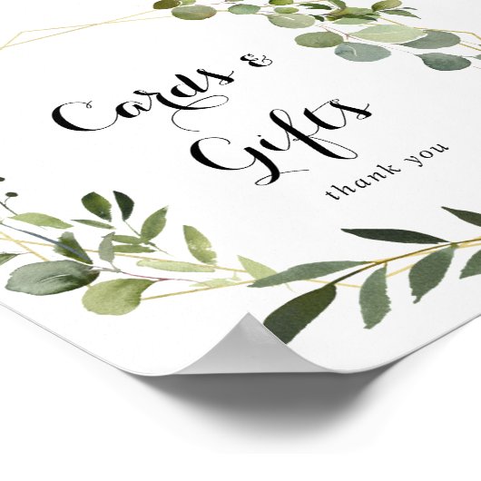 幾何学的なゴールドトロピカルグリーンのカードとギフトの看板 ポスター (角)