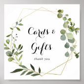 幾何学的なゴールドトロピカルグリーンのカードとギフトの看板 ポスター (正面)