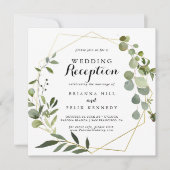 幾何学的なゴールドトロピカルグリーンの結婚式の披露宴 招待状 (正面)