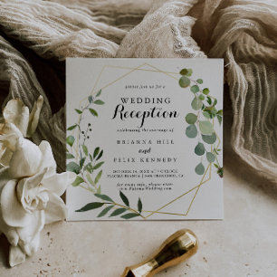 幾何学的なゴールドトロピカルグリーンの結婚式の披露宴 招待状