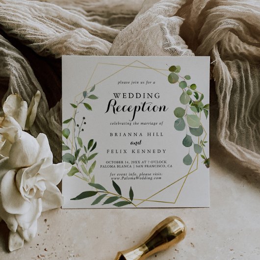 幾何学的なゴールドトロピカルグリーン結婚式の披露宴 招待状