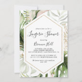 幾何学的なゴールドトロピカル ブライダルランジェリーシャワー 招待状 (正面)