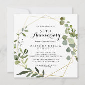 幾何学的なゴールドトロピカル 50周年結婚記念日 招待状 (正面)