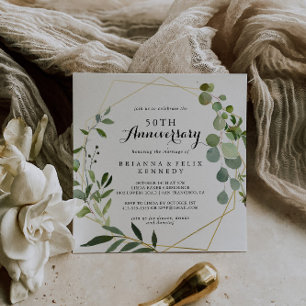 幾何学的なゴールドトロピカル 50周年結婚記念日 招待状