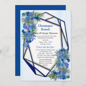 幾何学的なゴールドネイビーブルーの花のカップルシャワー 招待状 (正面/裏面)