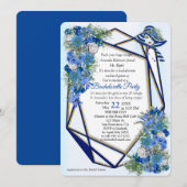 幾何学的なゴールドネイビー - 青い花の花嫁 招待状 (正面/裏面)