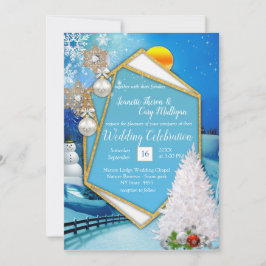 幾何学的なゴールドフレームのウェディング 招待状