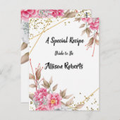 幾何学的なゴールドフレームのピンクの花のウェディングシャワー ポストカード (正面/裏面)