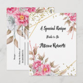 幾何学的なゴールドフレームのピンクの花の ブライダルシャワー ポストカード (正面/裏面)