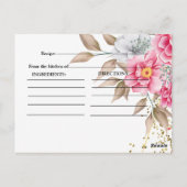 幾何学的なゴールドフレームのピンクの花の ブライダルシャワー ポストカード (裏面)