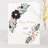 幾何学的なゴールドフレームの紫の花の誕生日カード カード (黄色い花)