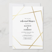 幾何学的なゴールドフレームの結婚式リハーサルディナー 招待状 (正面)