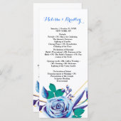 幾何学的なゴールドフレームの青い植物の式典プログラム プログラム (正面/裏面)