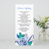 幾何学的なゴールドフレームの青い植物の式典プログラム プログラム (スタンド正面)