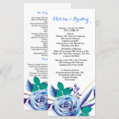 幾何学的なゴールドフレームの青い花の結婚式プログラム プログラム (正面/裏面)