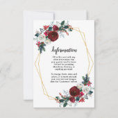 幾何学的なゴールドフレーム ワインレッドの冬の花 招待状 (正面)